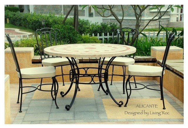 Alicante 49 63 Round Marble Mosaic Stone Garden Patio Table Craftsman San Francisco By Living Roc Usa Houzz Alicante 49 63 Round Marble Mosaic, Round Stone Patio Table