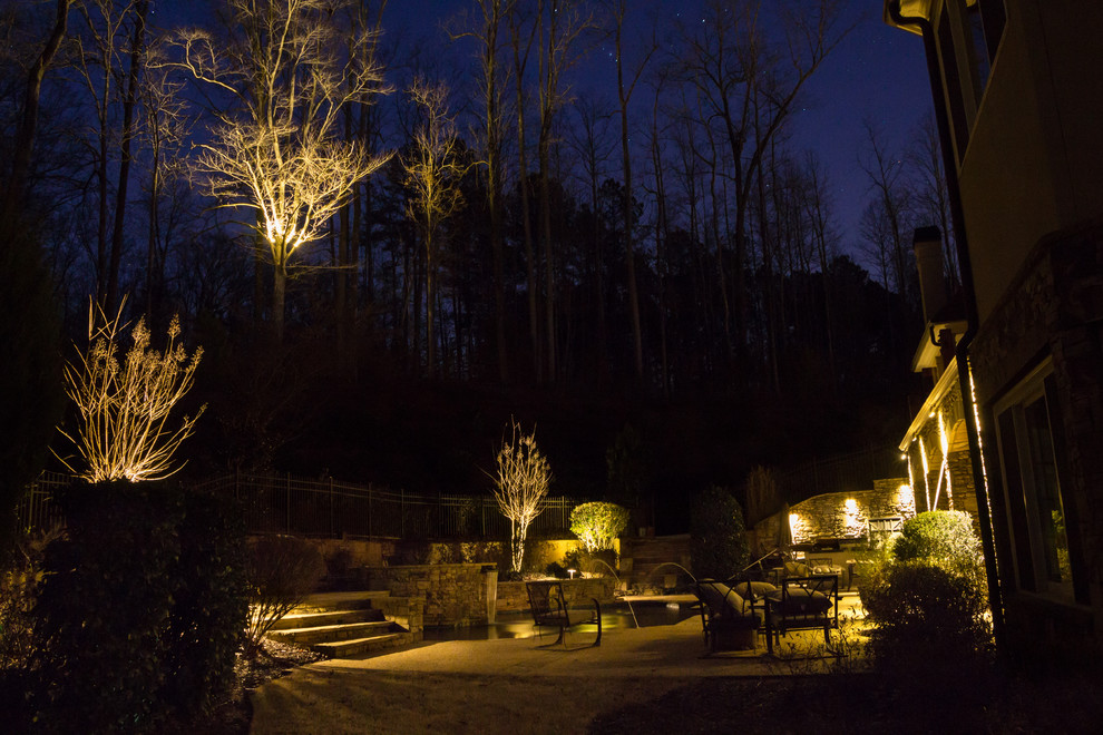 Alpharetta, GA House and Backyard Lighting Project Rustic Patio