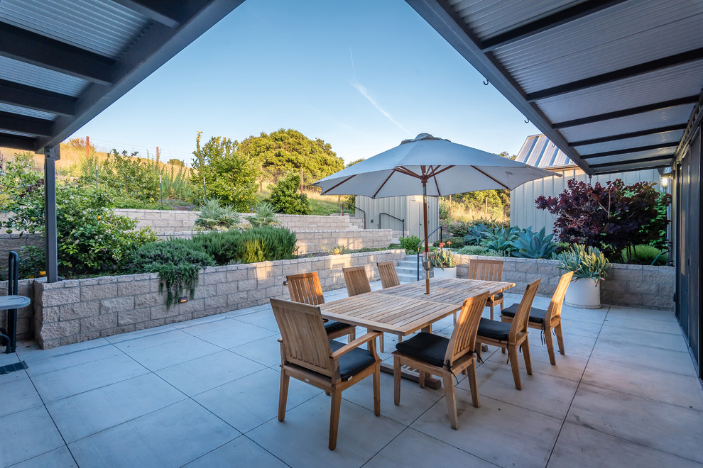 Rural courtyard patio in San Luis Obispo with a potted garden and concrete paving.