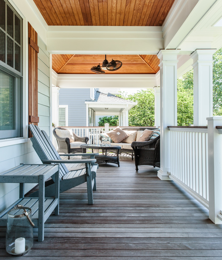 Inspiration for a timeless patio remodel in New York with decking