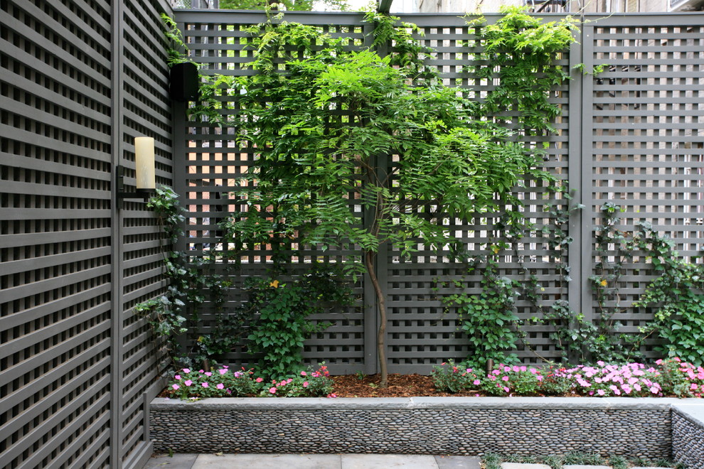 Immagine di un giardino moderno di medie dimensioni e dietro casa con pavimentazioni in pietra naturale