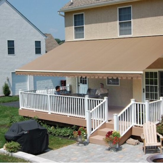 Medium sized traditional back patio in Philadelphia with an outdoor kitchen, decking and an awning.