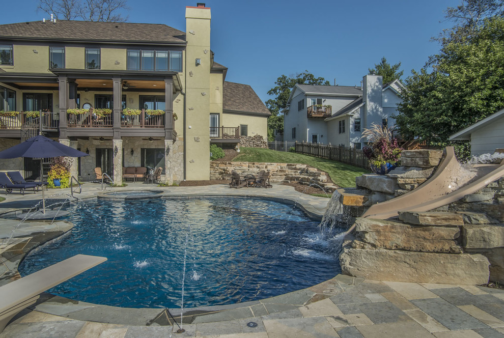 Backyard Patio with Pool with Slide Patio Chicago by Platinum