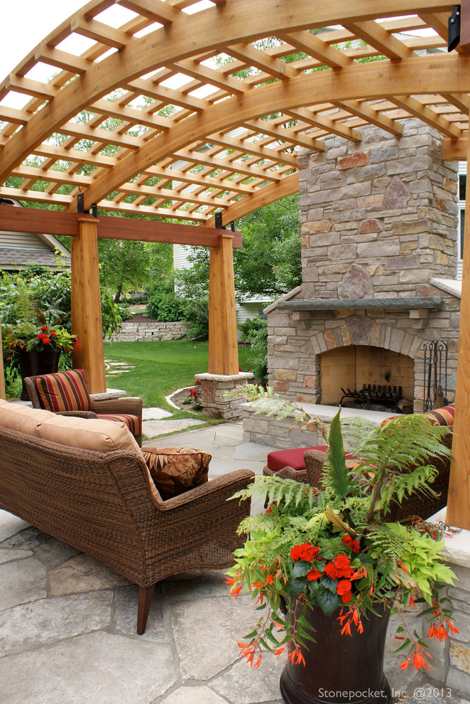 Backyard Pergola and Fireplace Traditional Patio Minneapolis by