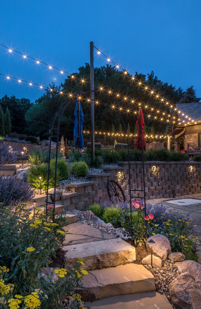 Mountain style backyard patio photo in Omaha with no cover
