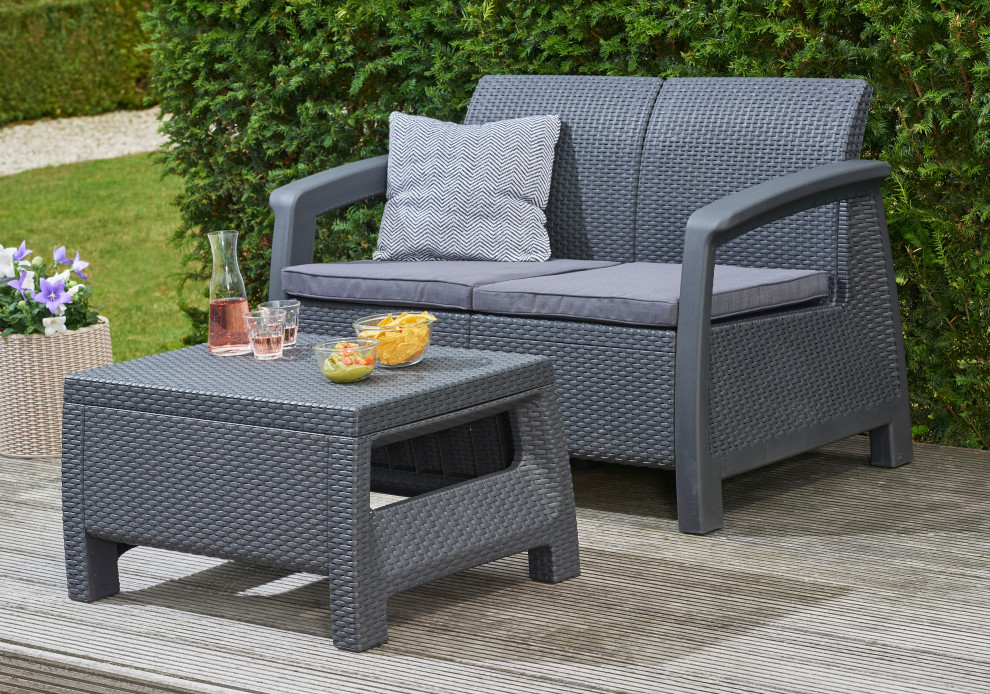 Bahamas AllWeather Outdoor Patio Storage Coffee Table and Loveseat By Keter, Br Contemporary