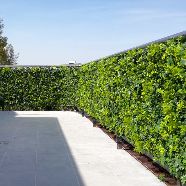 Balcony, Terrace | Outdoor Dining | Privacy Fence Artificial Hedge Panels -  Modern - Patio - Houston - by GreenSmartDecor | Houzz NZ