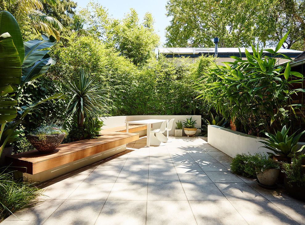 Свежая идея для дизайна: маленький двор на заднем дворе в современном стиле с мощением тротуарной плиткой для на участке и в саду - отличное фото интерьера