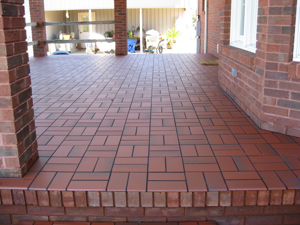 Basketweave with Quarry Tile over Concrete Patio Traditional Patio Other by Jim Markley