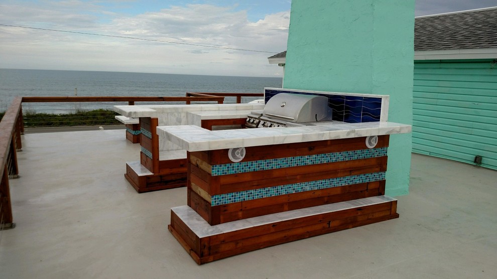 Beach Style Turquise Reclaimed Wood Outdoor Kitchen - Beach Style ...