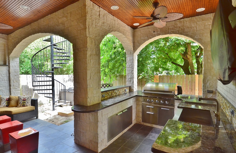 Bellaire Park Court Outdoor Kitchen Living Addition Rustic Patio