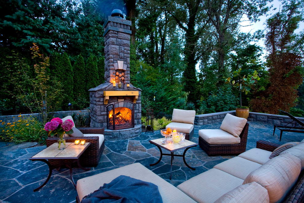 Inspiration for a classic patio in Portland with a fire feature.