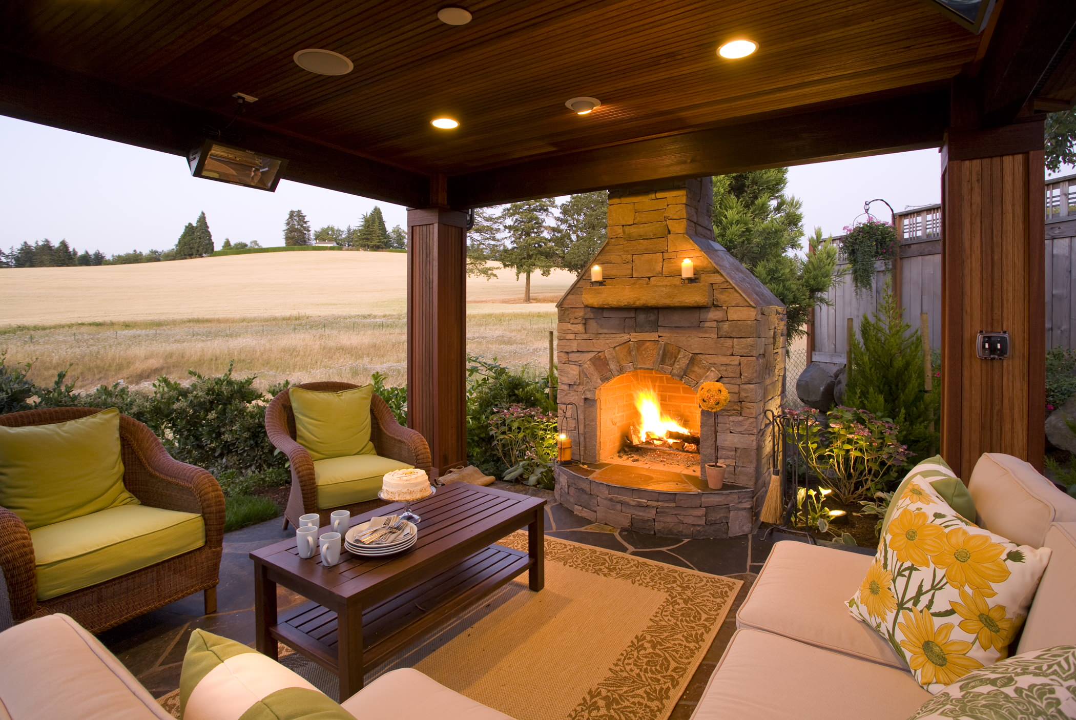 outdoor fireplace covered patios