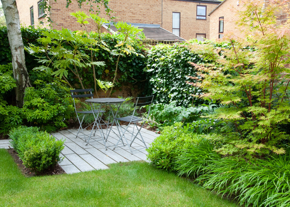 На фото: двор в стиле неоклассика (современная классика) с вертикальным садом без защиты от солнца с