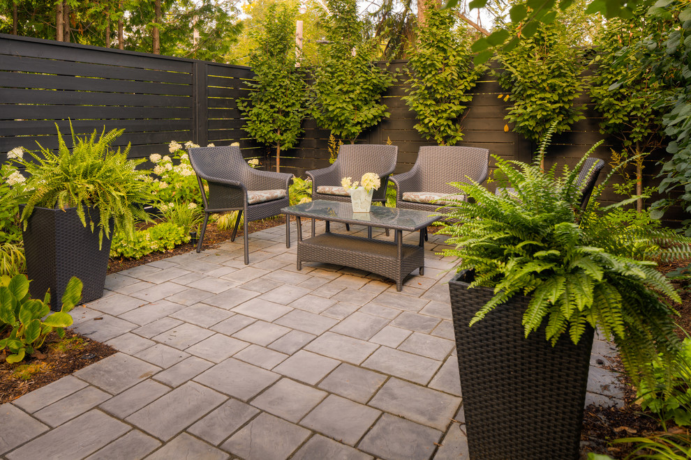 Example of a mid-sized eclectic backyard concrete paver patio design in Toronto