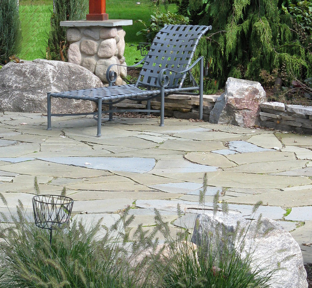 Bluestone Patio with Flagstone and Granite Fire Pit Patio Detroit