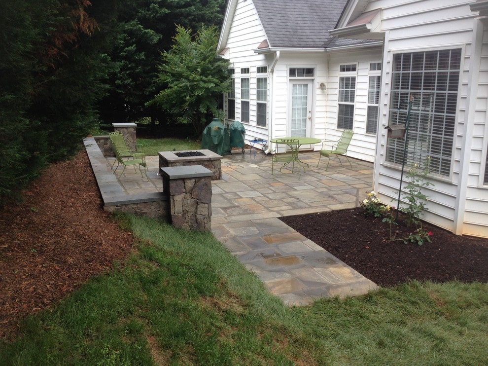 Bluestone Patio with Seat Wall and Fire Pit Traditional Patio