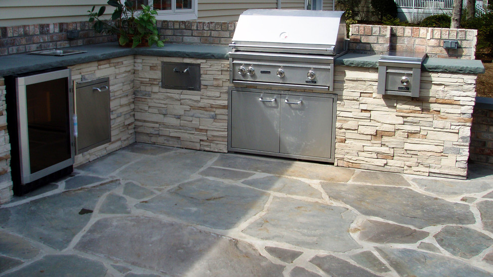 Brick and Bluestone Patio with Custom Grill Station Traditional