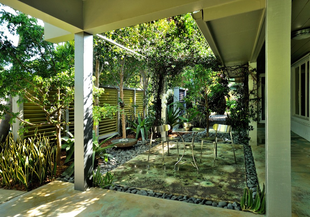 This is an example of a contemporary patio in Miami with no cover.