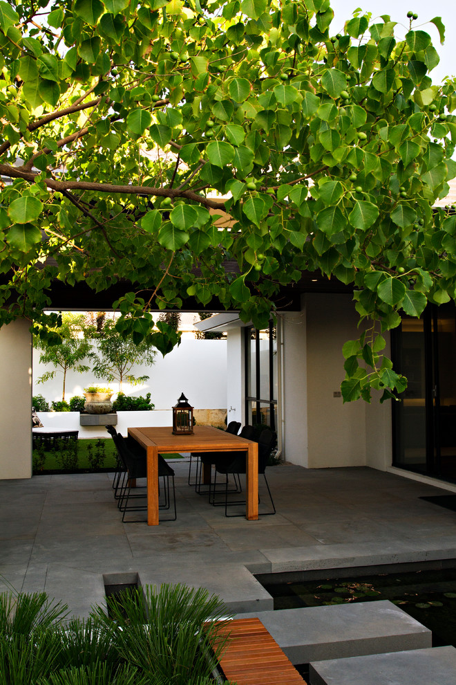 パースにある中くらいなアジアンスタイルのおしゃれな中庭のテラス (パーゴラ) の写真
