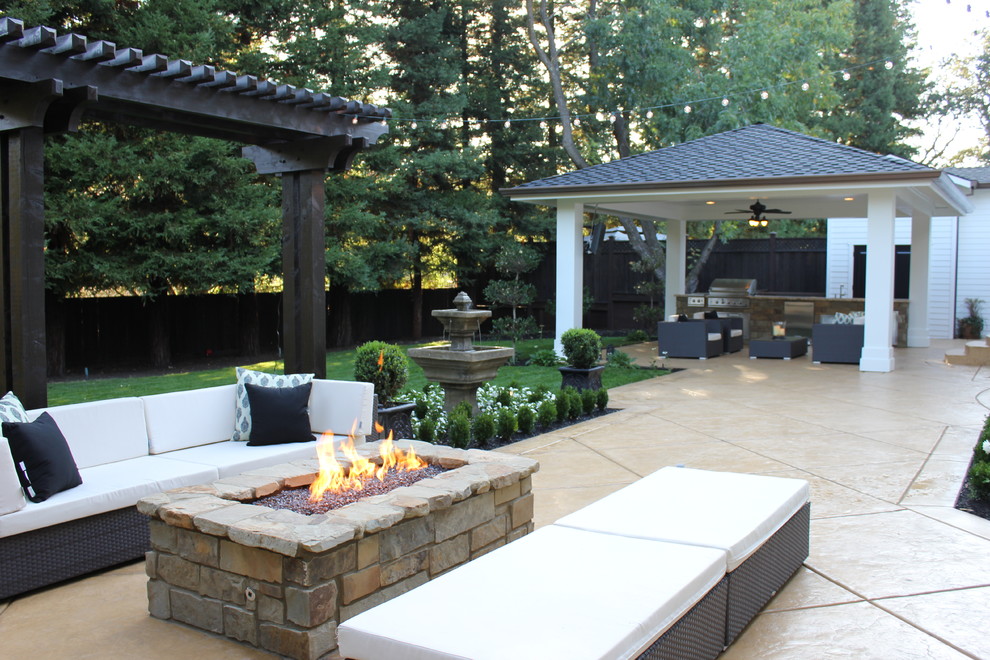 Design ideas for a classic back patio in San Francisco with a gazebo and a bbq area.