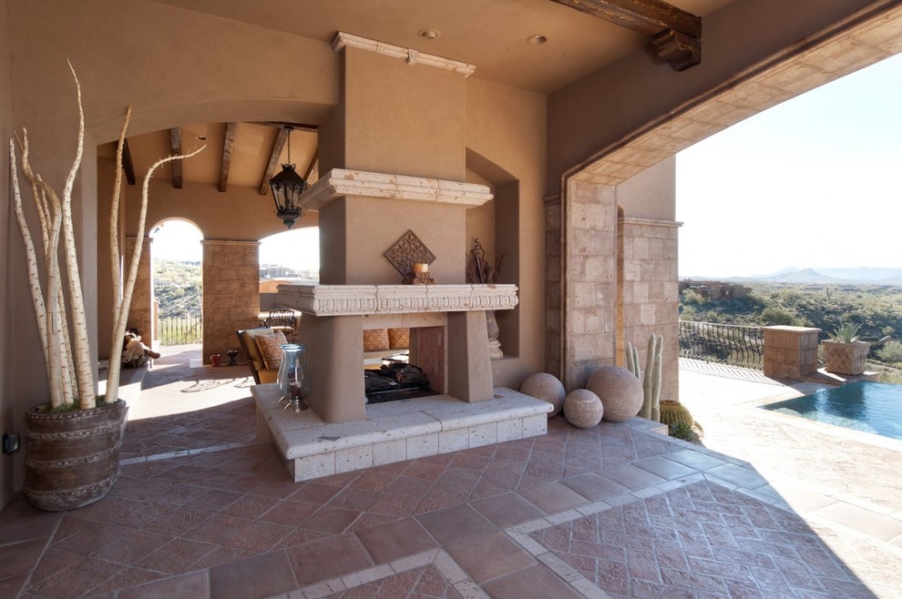 Cantera Stone Outdoor Fireplace - Traditional - Patio - Phoenix - by
