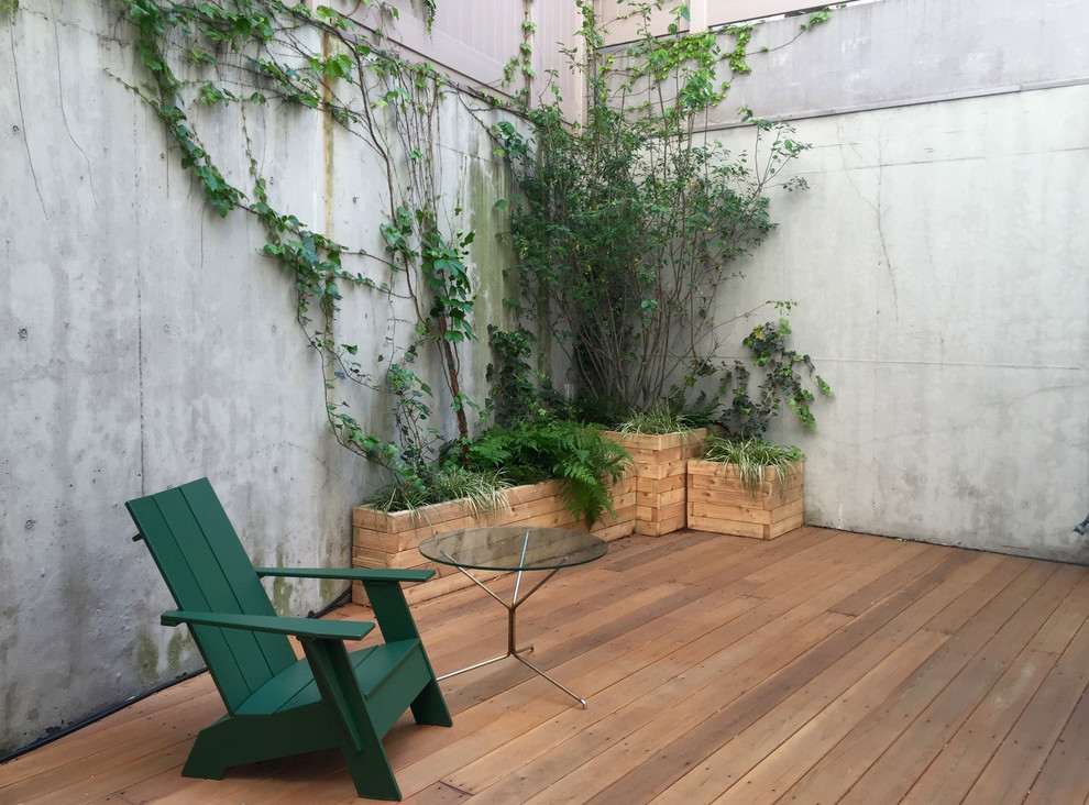 Example of a mid-sized trendy backyard patio design in New York with decking and no cover