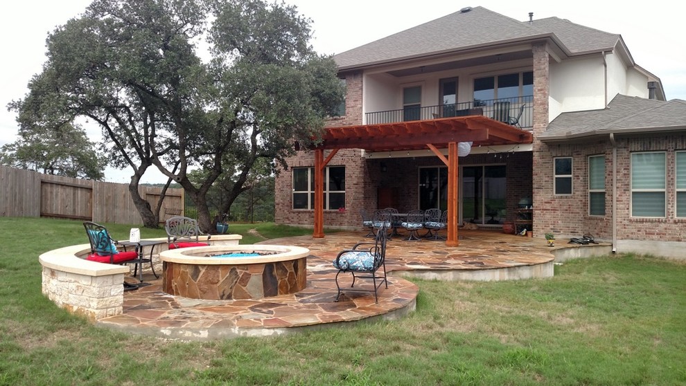 Cedar Park, TX, Flagstone Patio-Pergola-Fire-Pit Combination