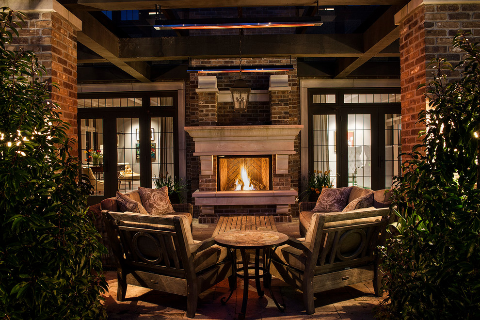 This is an example of a classic patio in Vancouver with a fire feature.