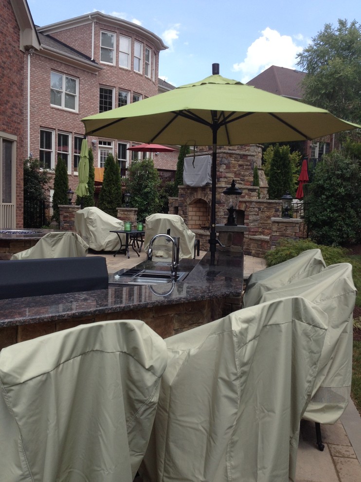 Inspiration for a large modern backyard patio kitchen remodel in Charlotte