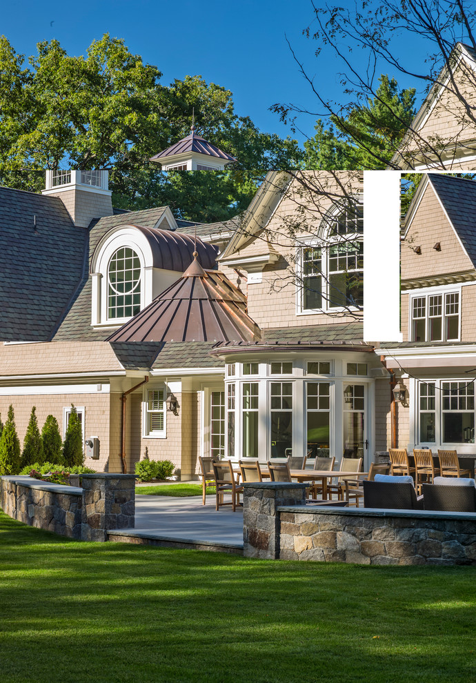 Large traditional back patio in Boston with an outdoor kitchen and no cover.