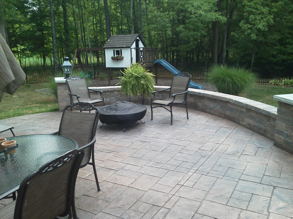Colored Stamped Concrete Patio & Sitting Wall Traditional Patio