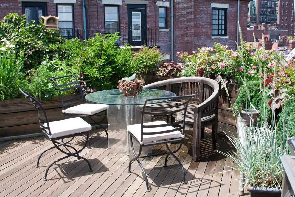 Inspiration for an eclectic patio in Boston with decking.