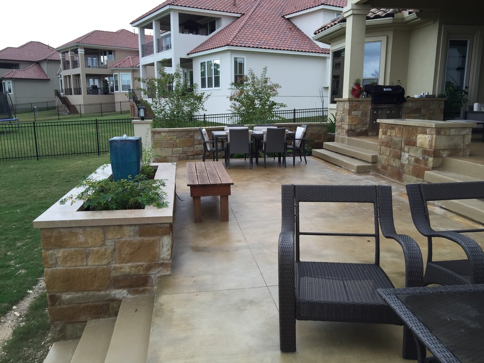 Contemporary Austin Patio with Custom Fire Pit & Kitchen in Steiner Ranch Modern Patio
