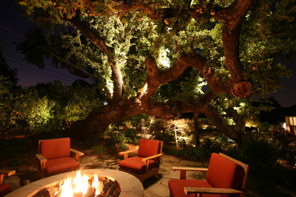 Inspiration for a contemporary patio remodel in San Francisco with a fire pit
