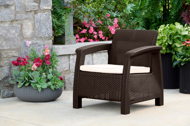 Corfu Wicker Resin Patio Armchair by Keter Brown Traditional Patio by keter Houzz IE
