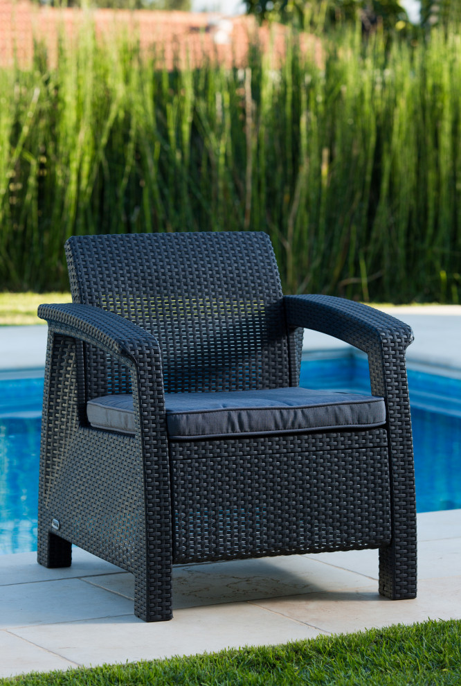 Corfu Wicker Resin Patio Armchair by Keter, Grey Traditional Patio