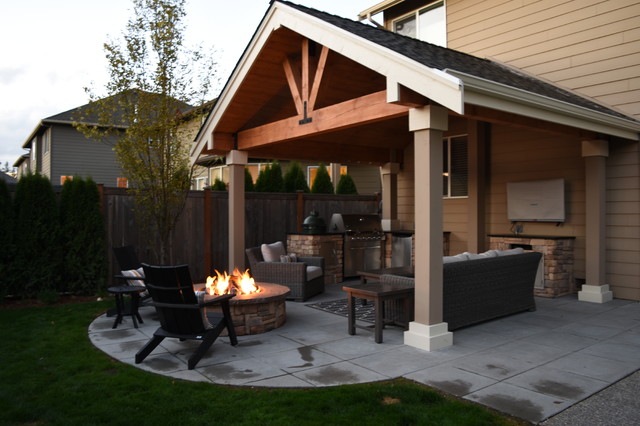 Covered Patio & Fire Pit - Arts & Crafts - Patio - Seattle - by Malone's  Landscape Design | Build | Houzz IE