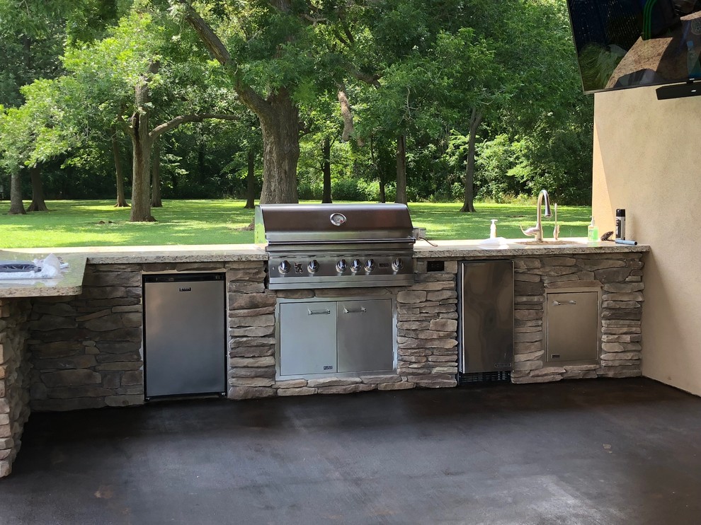 Covered Patio, Outdoor Kitchen and Pool House Rustic Patio