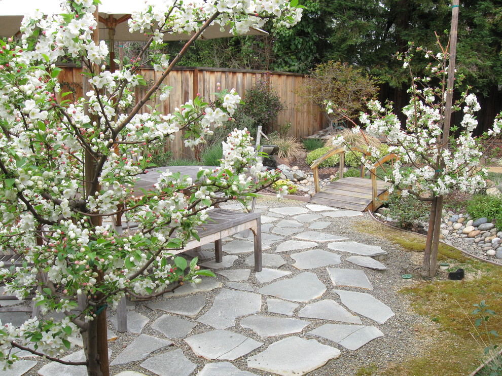 Modelo de patio de estilo zen en patio trasero