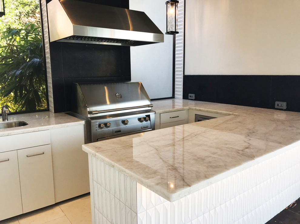 Cristallo Quartzite Outdoor Kitchen Contemporary Patio Miami by