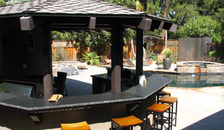 Design ideas for a medium sized classic back patio in San Francisco with a fire feature, concrete slabs and a gazebo.