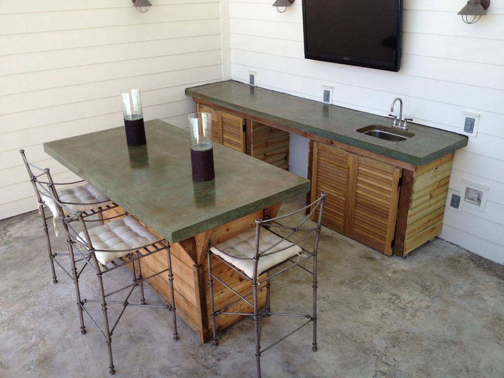 Custom Outdoor Bar concrete counter top, concrete flooring &