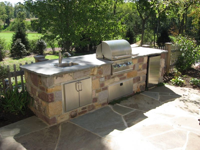 Custom Outdoor Kitchen with Flagstone Patio Traditional Patio