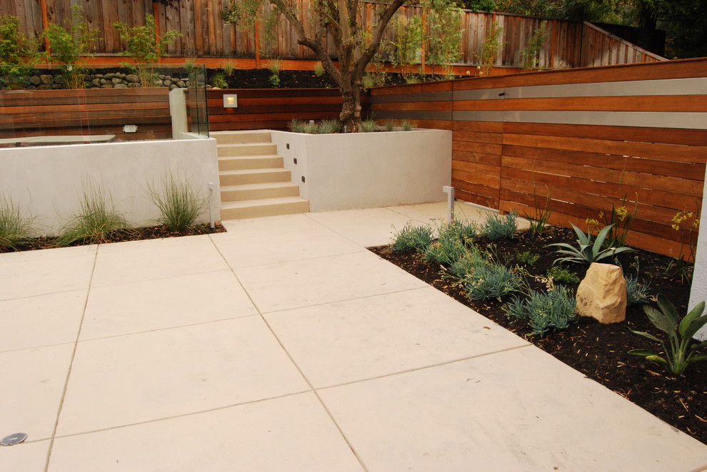 Patio kitchen - large contemporary backyard concrete paver patio kitchen idea in San Francisco with no cover