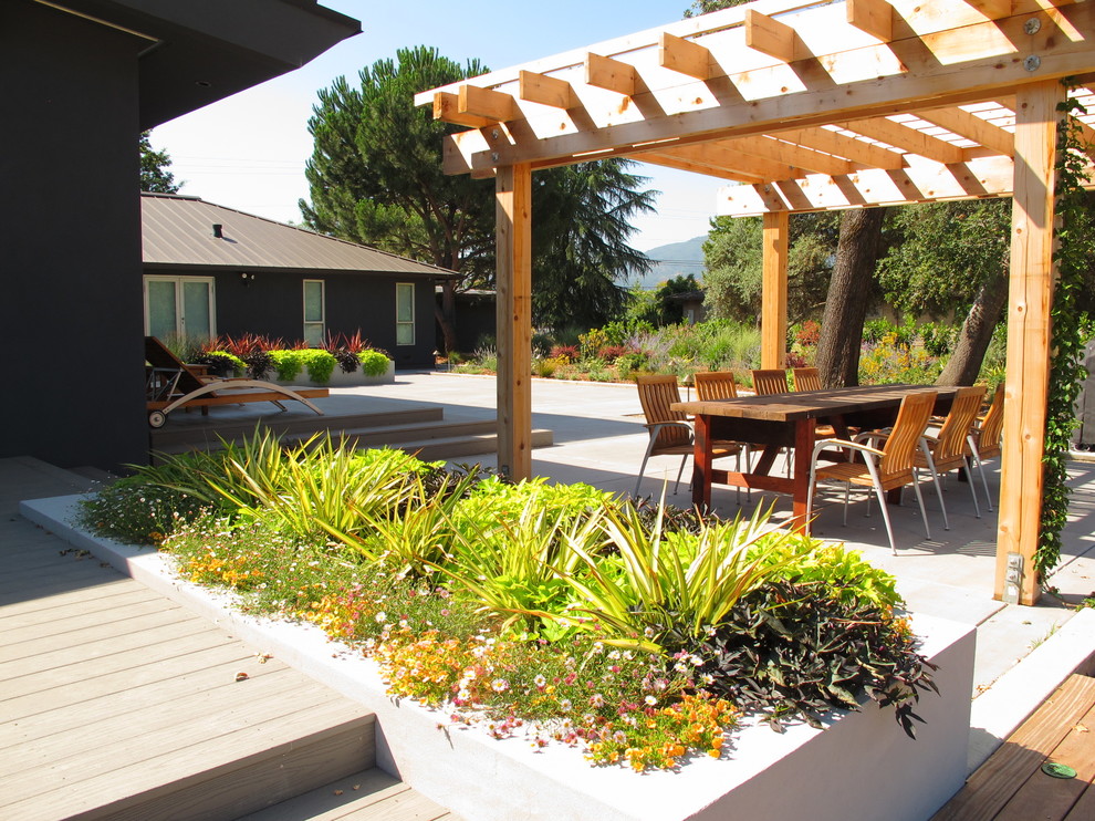 Inspiration for a contemporary patio remodel in San Francisco with a pergola and decking