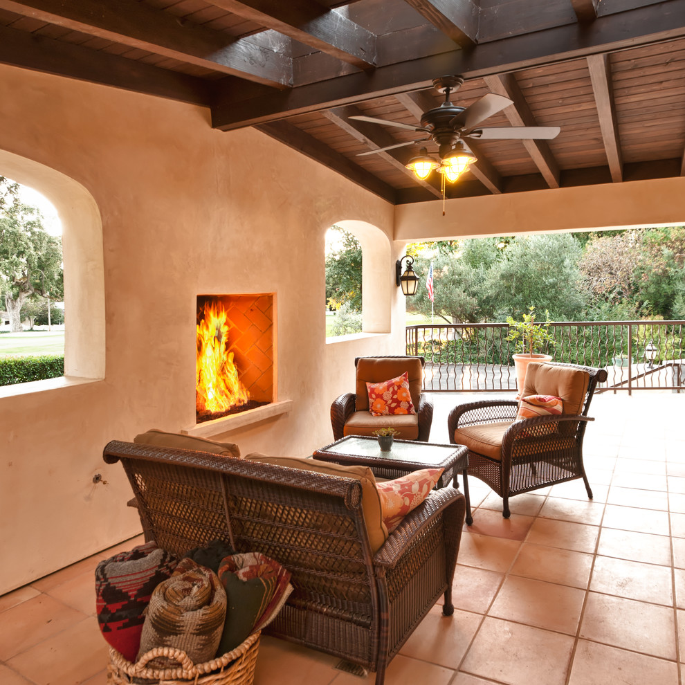 Example of a southwest patio design in San Francisco with a fire pit
