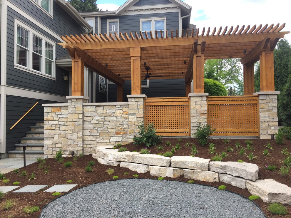 Downers Grove Pergola & Bluestone Patio With Natural Stone Walls