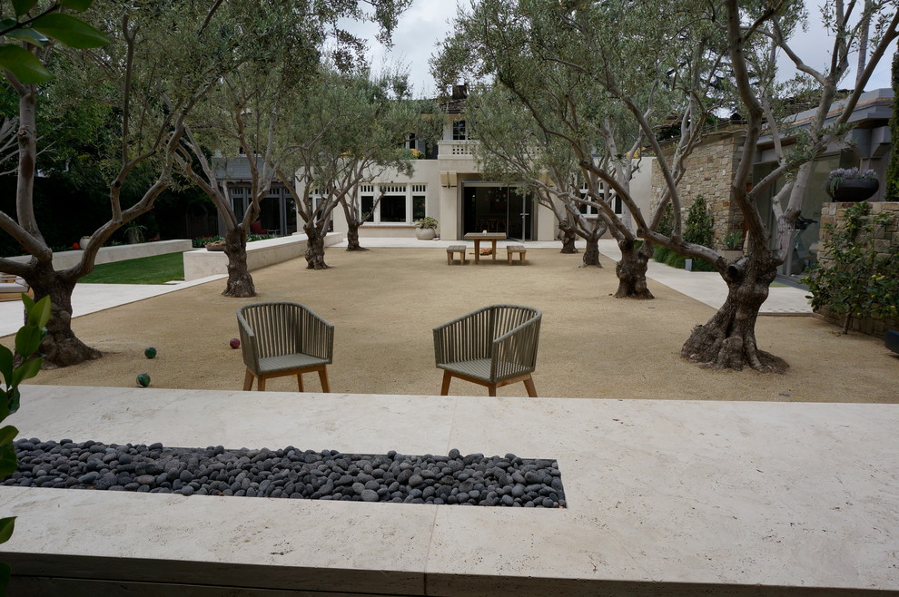 Inspiration for a large transitional backyard gravel patio remodel in San Diego with no cover