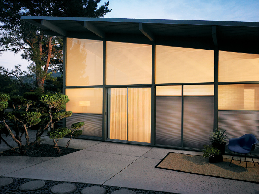 Стильный дизайн: двор среднего размера на заднем дворе в восточном стиле с покрытием из бетонных плит без защиты от солнца - последний тренд